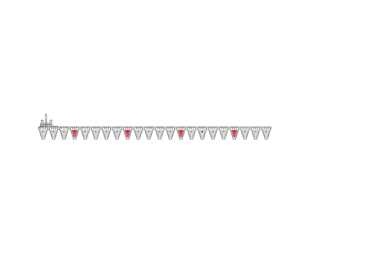 Untermesser L 160 cm, mit Messerkopf, links, 22 Klingen, T76, glatt passend zu Moty Gigant Schröckenfux