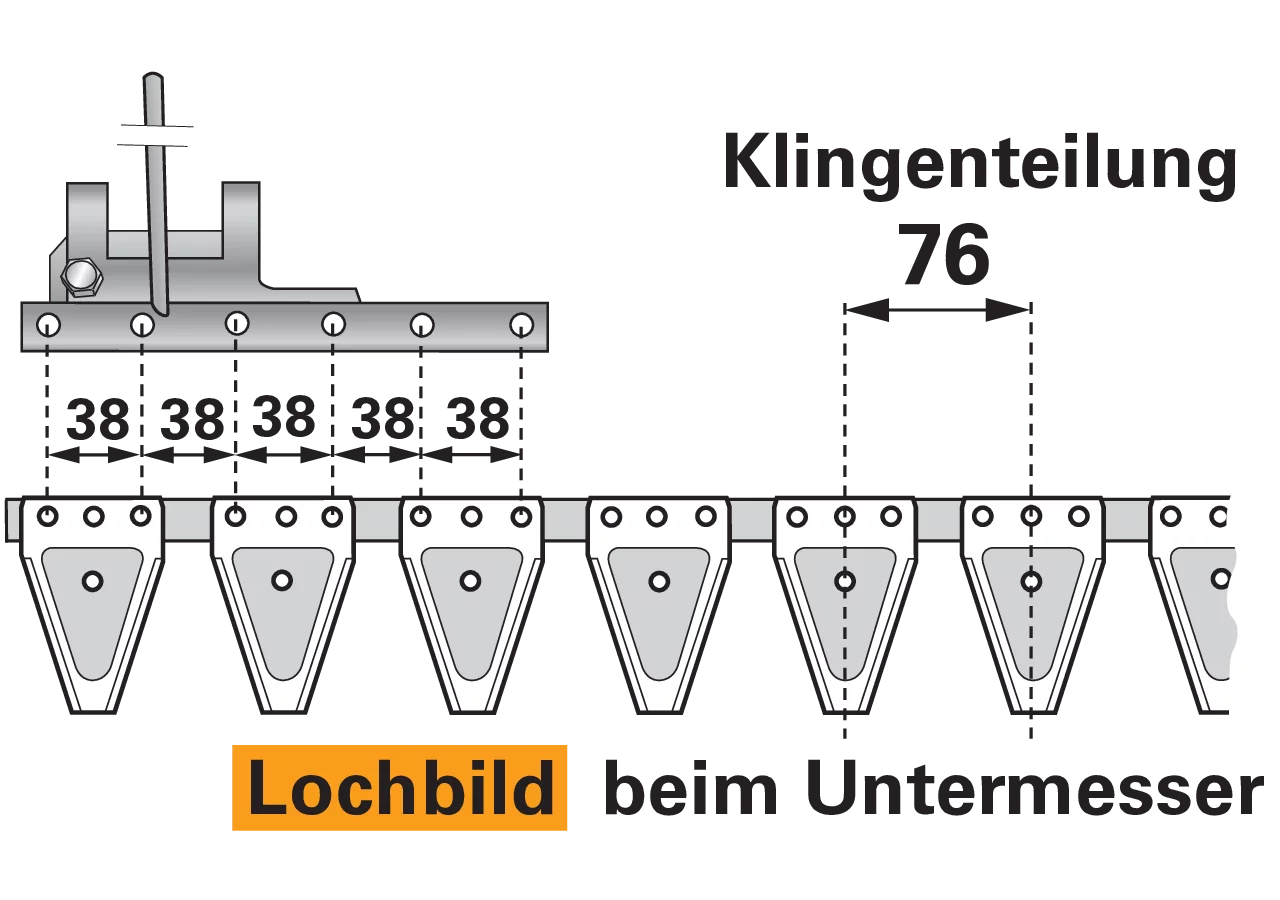Untermesser L 160 cm, mit Messerkopf, links, 22 Klingen, T76, glatt passend zu Moty Gigant Schröckenfux