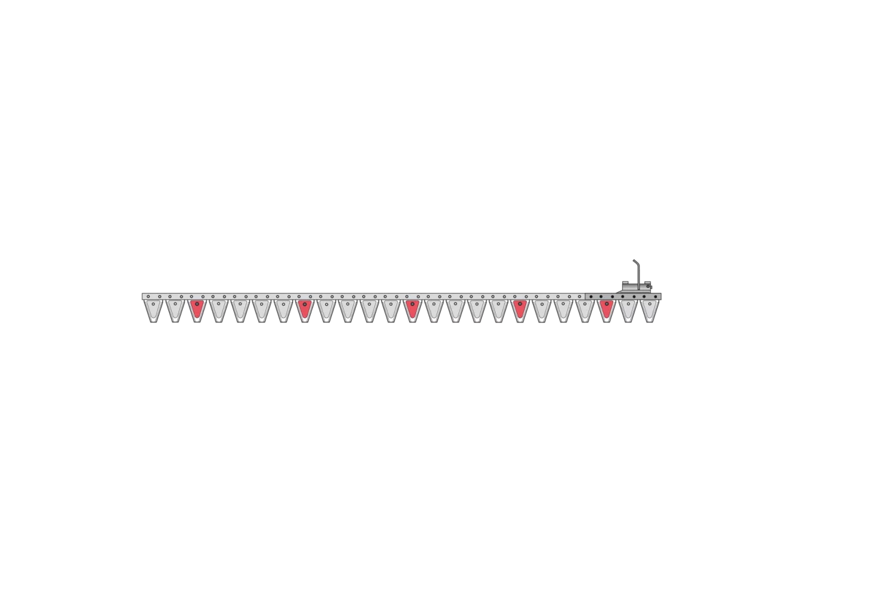 Obermesser L 167 cm, mit Messerkopf, rechts, 24 Klingen, T70, glatt – passend für Moty 100344 Schröckenfux