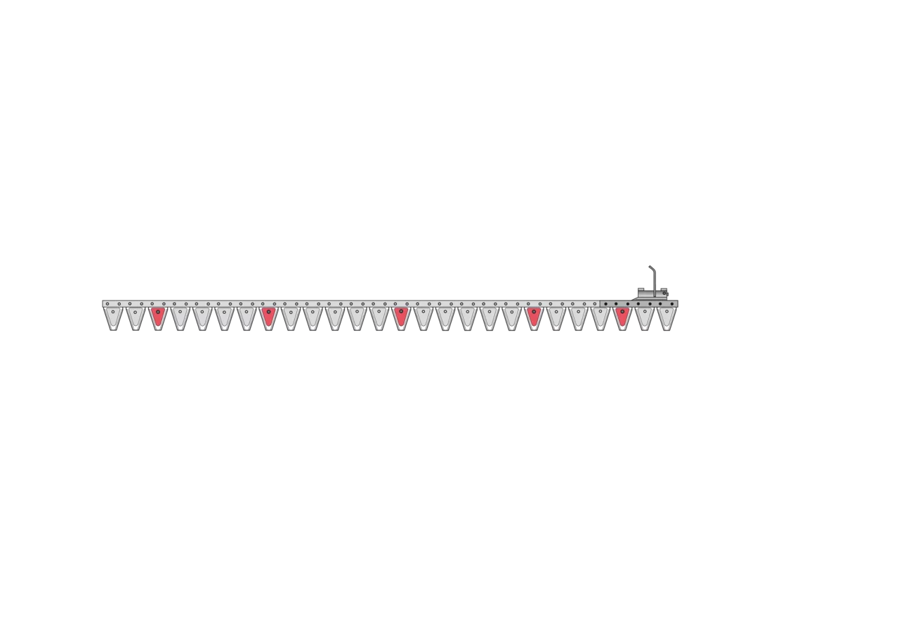 Obermesser L 180 cm, mit Messerkopf, rechts, 26 Klingen, T70, glatt – passend für Moty 100345 Schröckenfux
