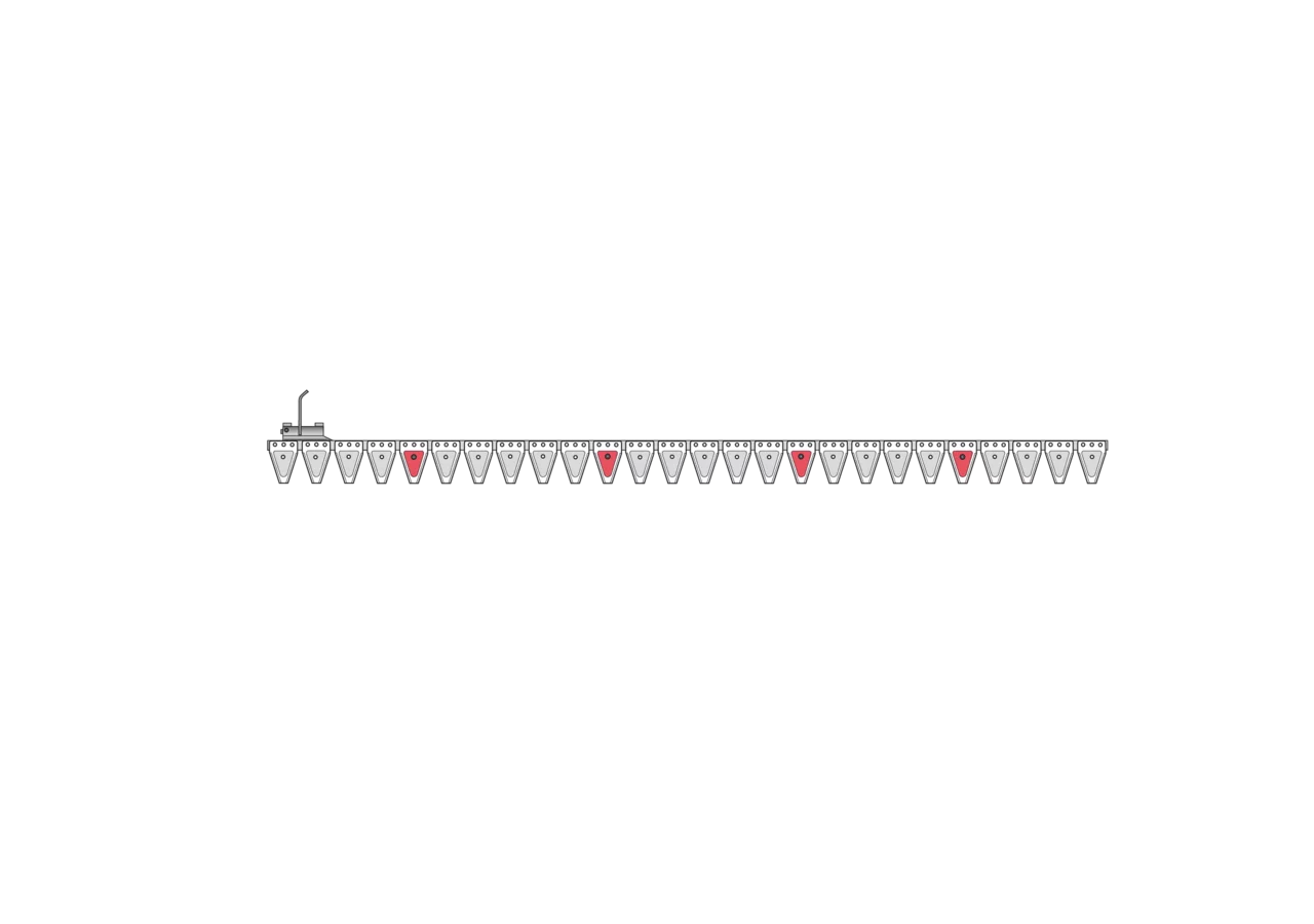 Untermesser L 180 cm, mit Messerkopf, links, 26 Klingen, T70, glatt – passend für Moty 100342 Schröckenfux