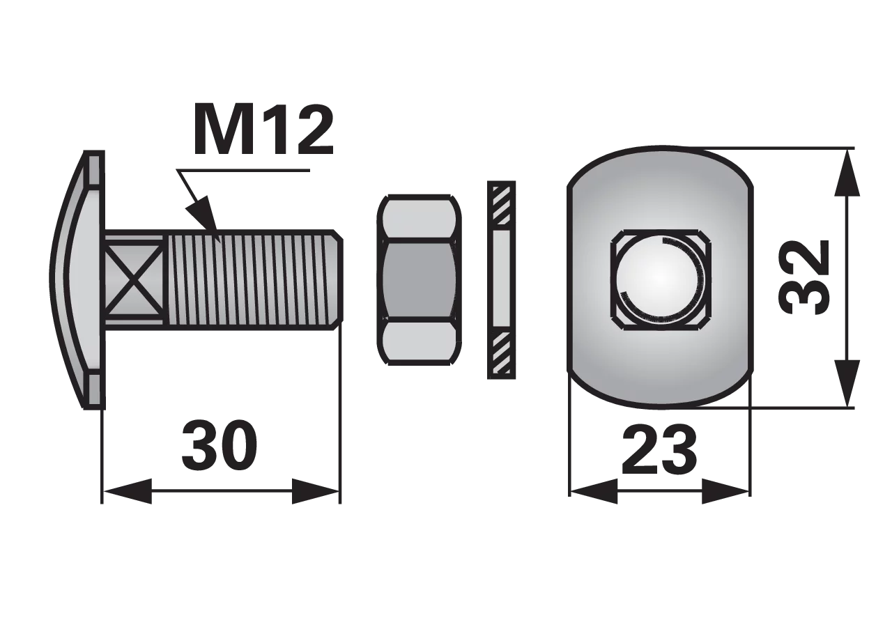 Vierkantschraubenset M12 zur Sohlenbefestigung ESM 2401340 ESM