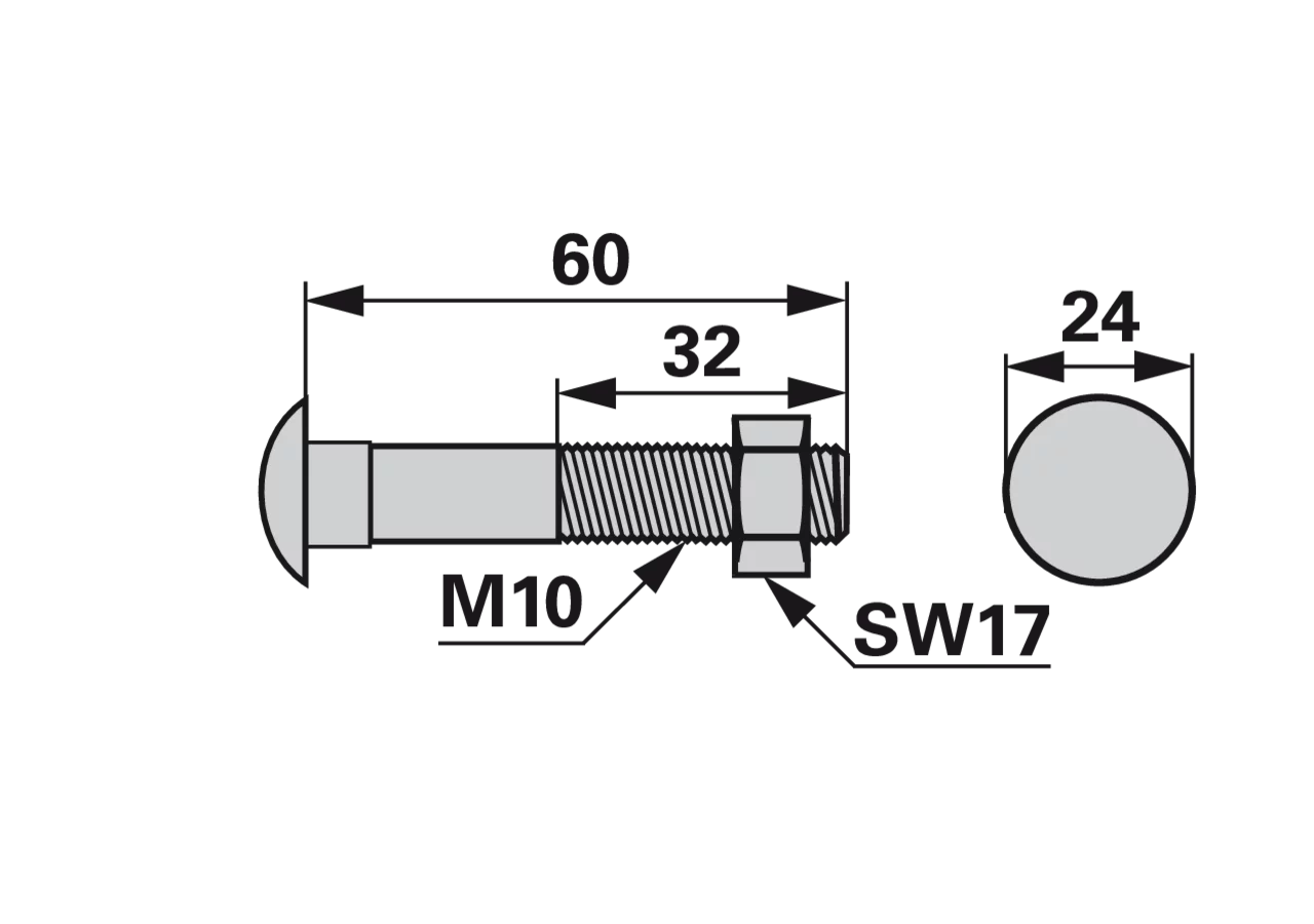 Schwadblechschraube M10 x 60 mm, mit Mutter – passend für Agria 600304 GartenShop24