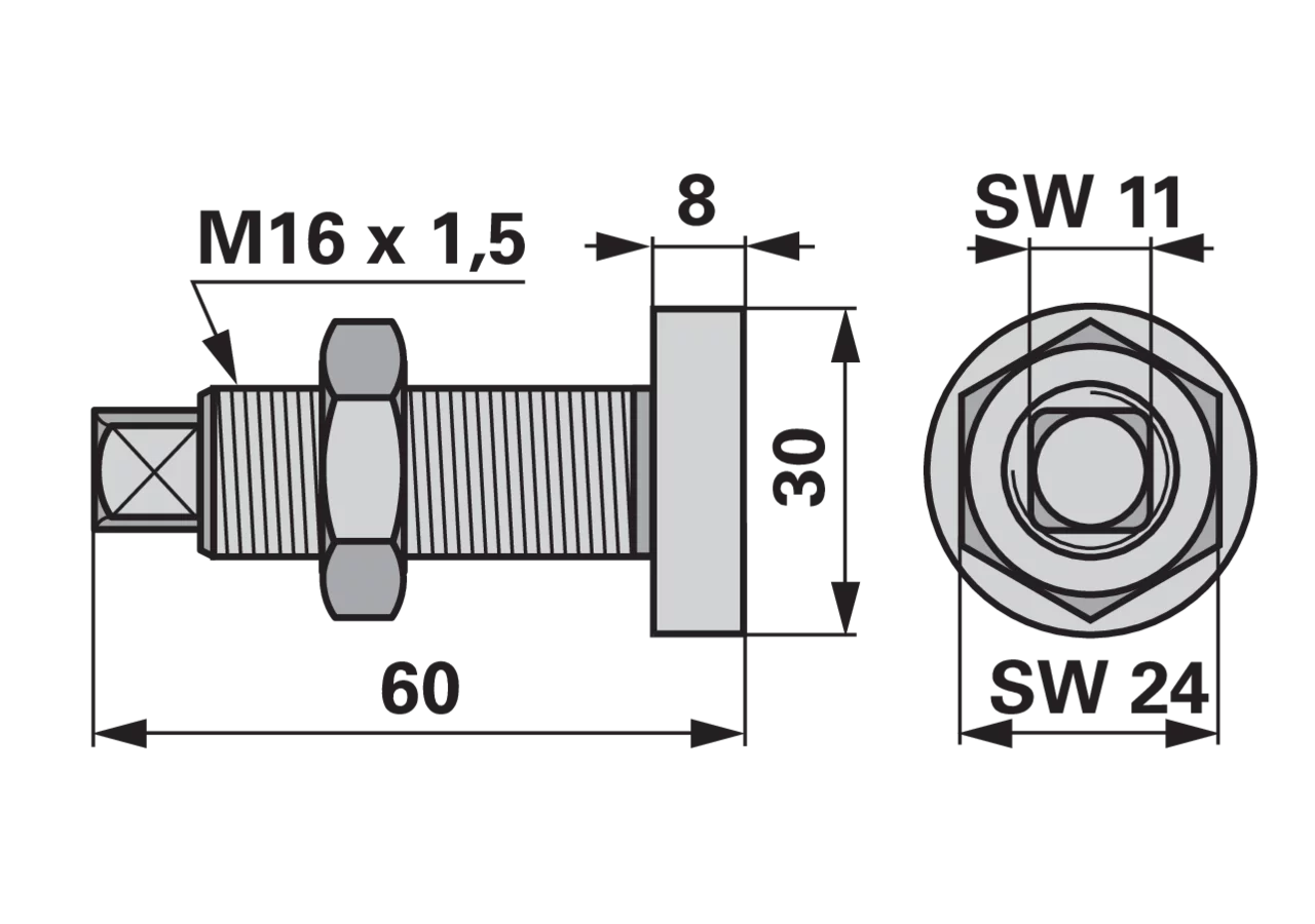 Stellpilz M16 x 1,5 x 60 mm, mit Mutter – passend für Agria 06557 GartenShop24