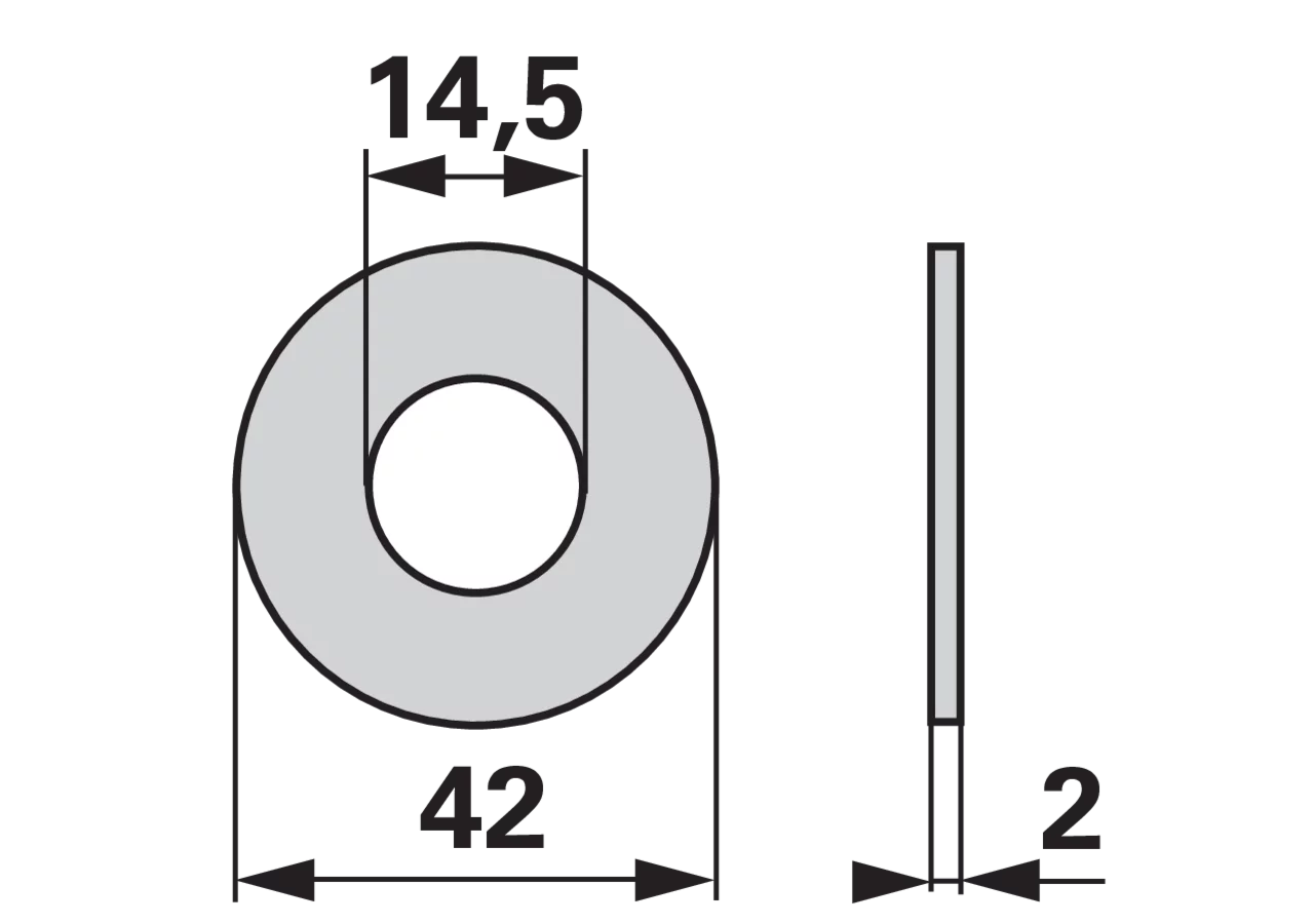 Scheibe AD 42 x ID 14,5 x S 2 mm, für Schwinge ESM 3670010 ESM