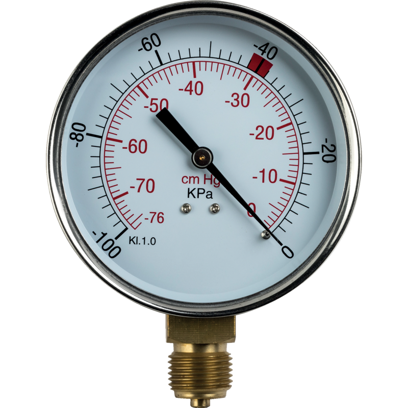 Vakuummeter AD 100 mm, Gewinde 1/2 Zoll, Gehäuse verchromt – Durchmesser 100 mm