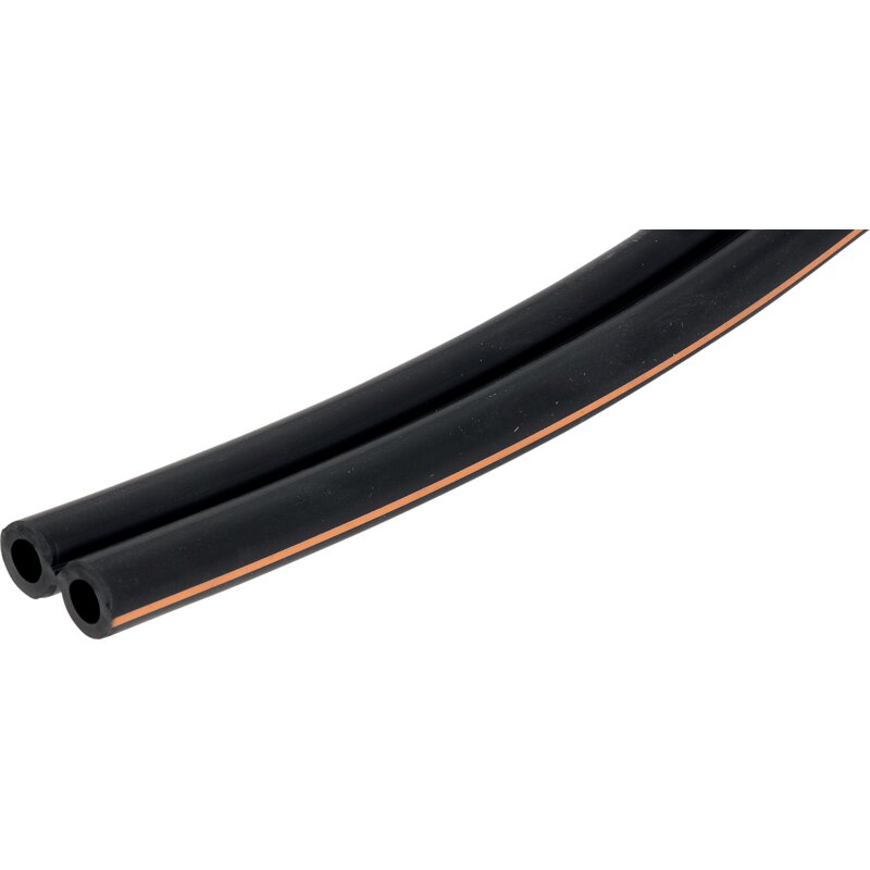 Doppelpulsschlauch Gummi, AD 13 x ID 7 mm, oranger Streifen, Rollenware, 25 m – Rolle mit 25 m Schlauch
