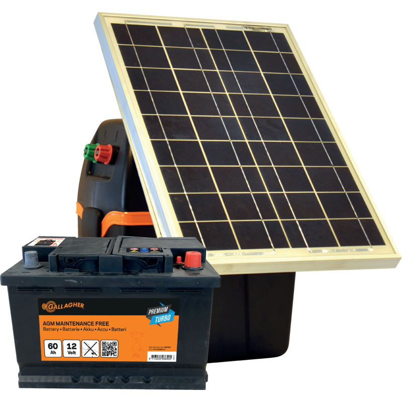Gallagher Weidezaunset S220 mit Solarmodul 20 W, 60 Ah Premium Turbo AGM Gallagher 061556 Gallagher