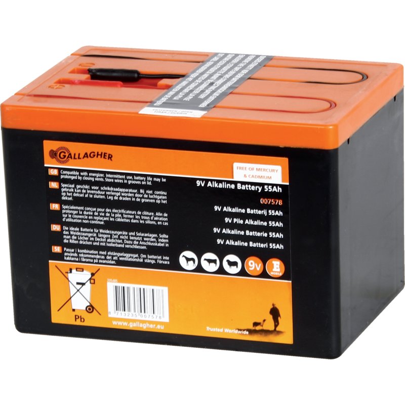 Gallagher Trockenbatterie Alkaline, 9 V, 55 Ah Gallagher 007578 – Weidezaunbatterie Alkaline 9 V Gallagher