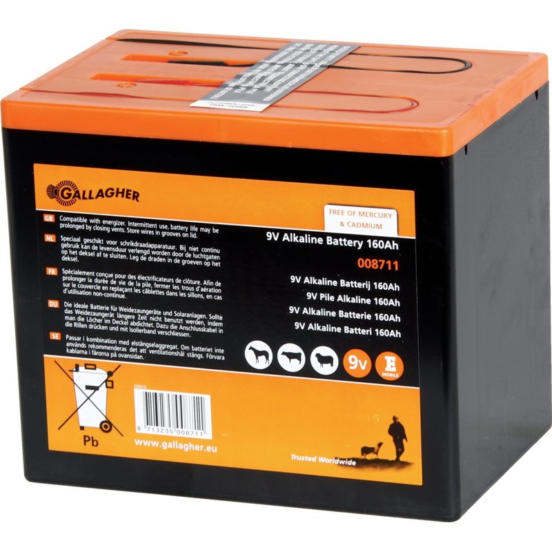 Gallagher Trockenbatterie Alkaline, 9 V, 160 Ah Gallagher 008711 – Weidezaunbatterie Alkaline 9 V Gallagher