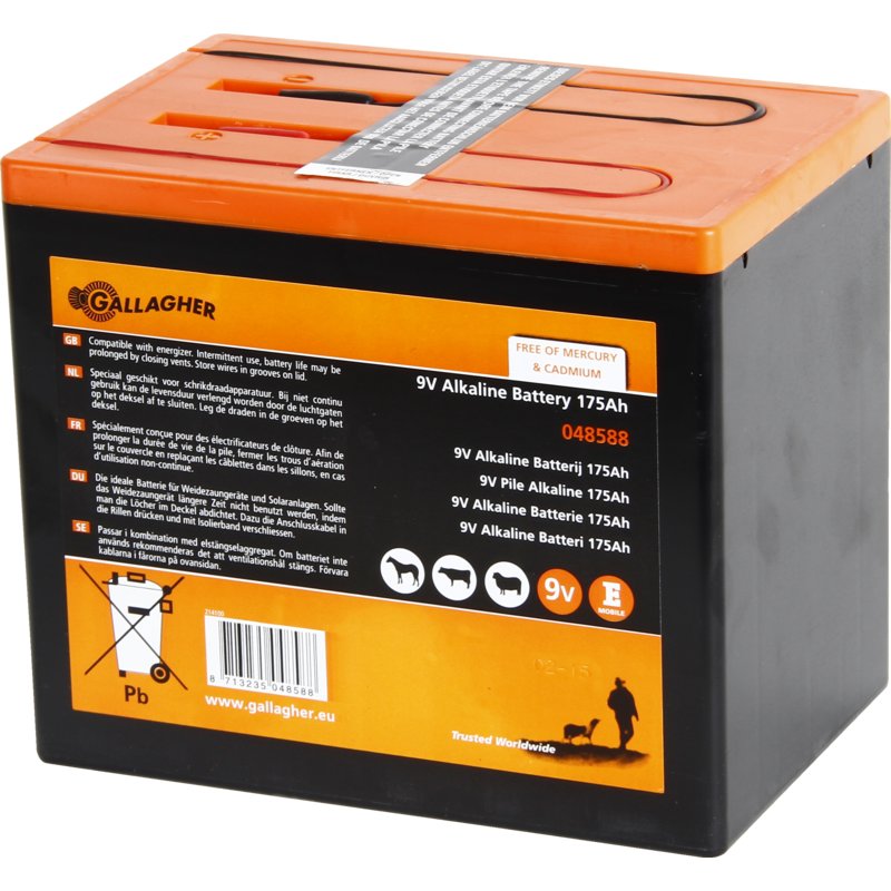 Gallagher Trockenbatterie Alkaline, 9 V, 175 Ah Gallagher 048588 – Weidezaunbatterie Alkaline 9 V Gallagher