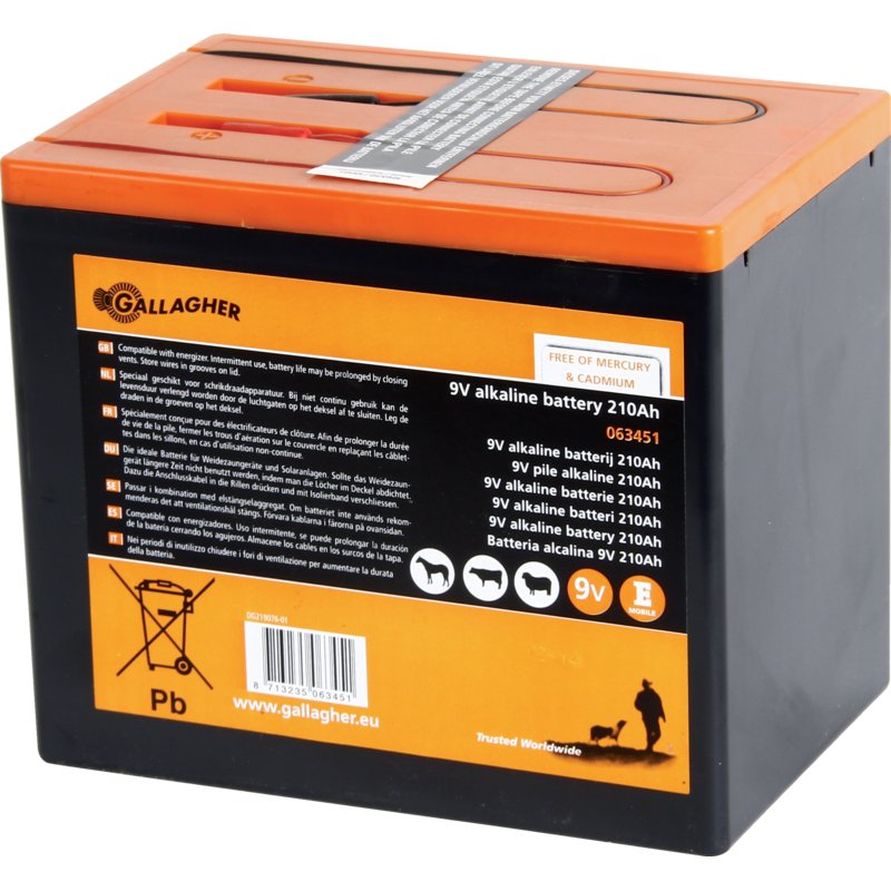 Gallagher Trockenbatterie Alkaline, 9 V, 210 Ah Gallagher 063451 – Weidezaunbatterie Alkaline 9 V Gallagher