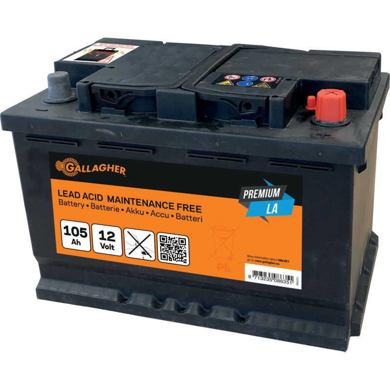 Gallagher Weidezaunbatterie 12 V, 105 Ah, Premium LA, befüllt Gallagher 086351 Gallagher