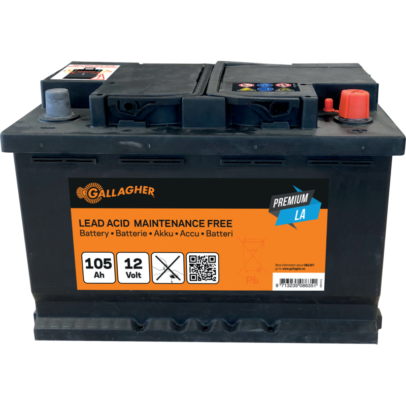 Gallagher Weidezaunbatterie 12 V, 105 Ah, Premium LA, befüllt Gallagher 086351 Gallagher