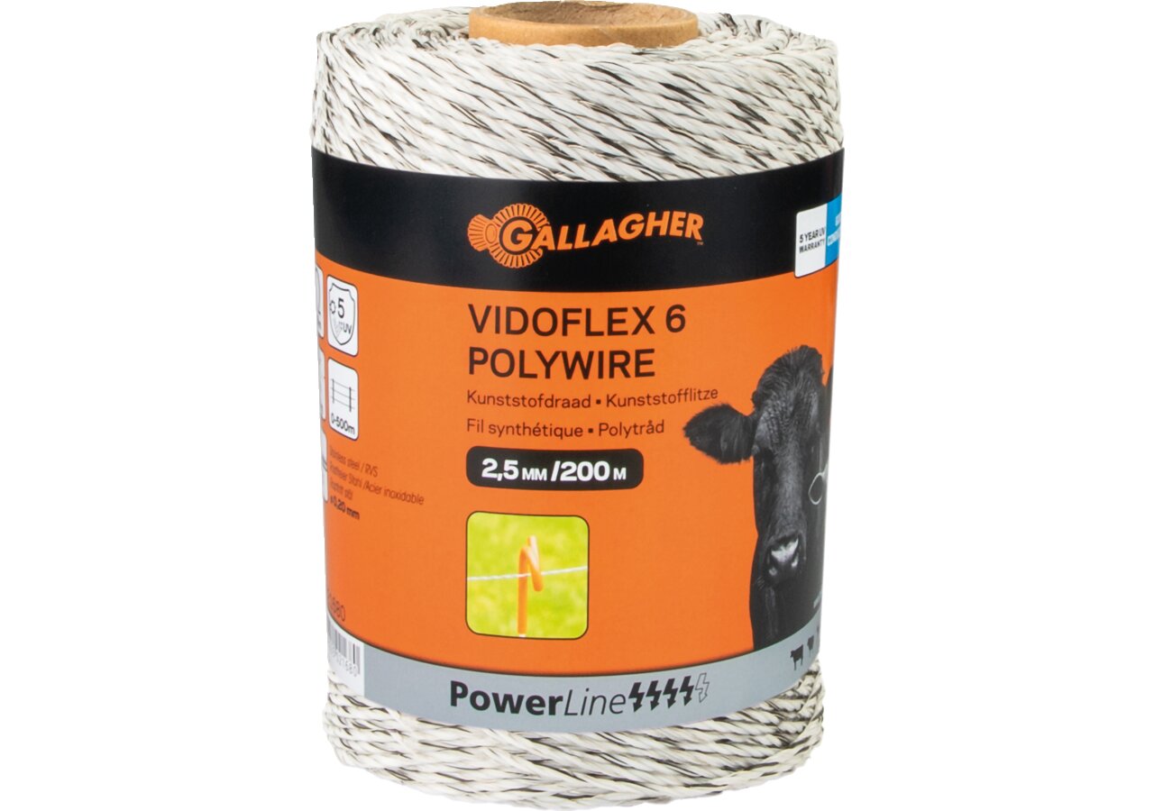Cord PowerLine Vidoflex 6, L 200 m, Weiß Gallagher 021680 Gallagher