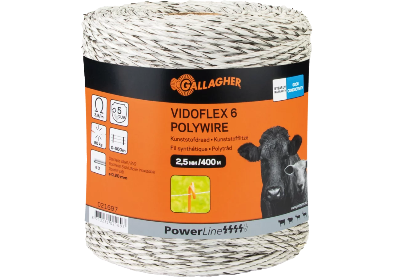 Cord PowerLine Vidoflex 6, L 400 m, Weiß Gallagher 021697 Gallagher