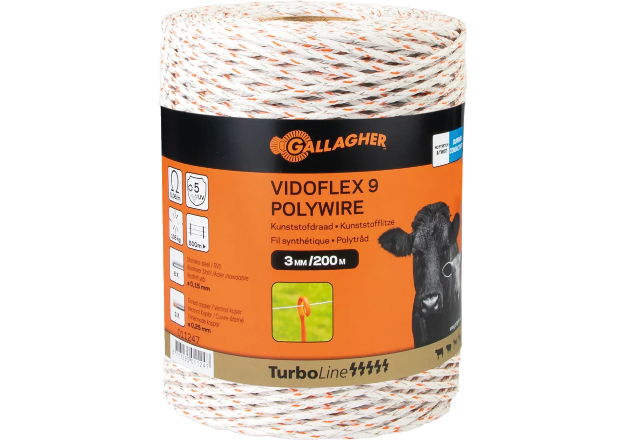 Cord TurboLine Vidoflex 9 Plus, L 200 m, Weiß Gallagher 011247 Gallagher