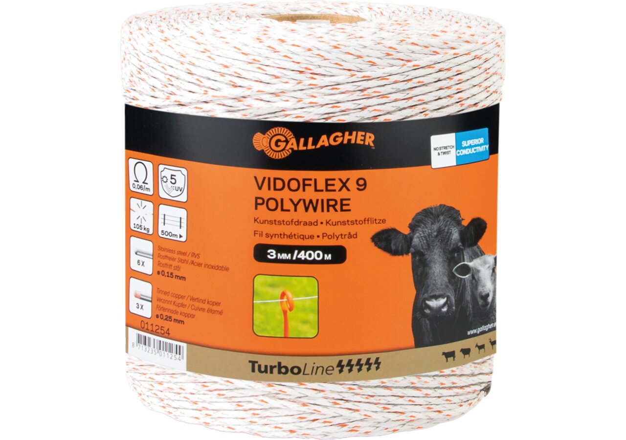Cord TurboLine Vidoflex 9 Plus, L 400 m, Weiß Gallagher 011254 Gallagher