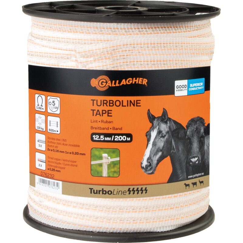 Gallagher Breitband TurboLine, L 200 m, B 12,5 mm, Weiß-Orange Gallagher 076232 Gallagher