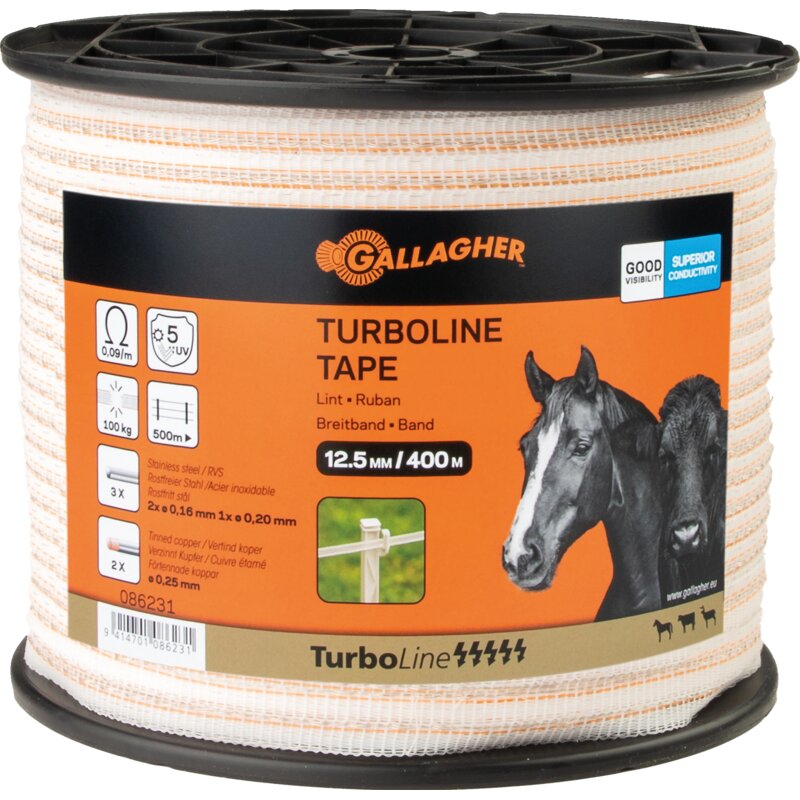 Gallagher Breitband TurboLine, L 400 m, B 12,5 mm, Weiß-Orange Gallagher 086231 Gallagher
