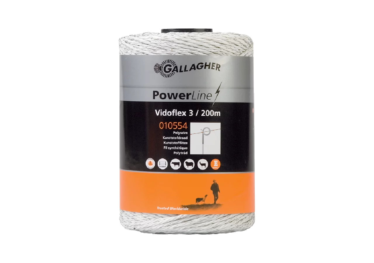 Cord PowerLine Vidoflex 3, L 200 m, Weiß Gallagher 010554 Gallagher