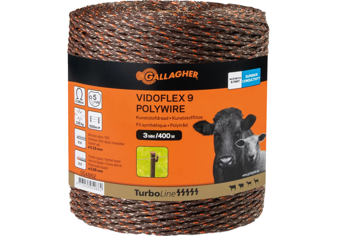 Cord PowerLine Vidoflex 9 TurboLine Plus, L 400 m, Terra Gallagher 054862 Gallagher