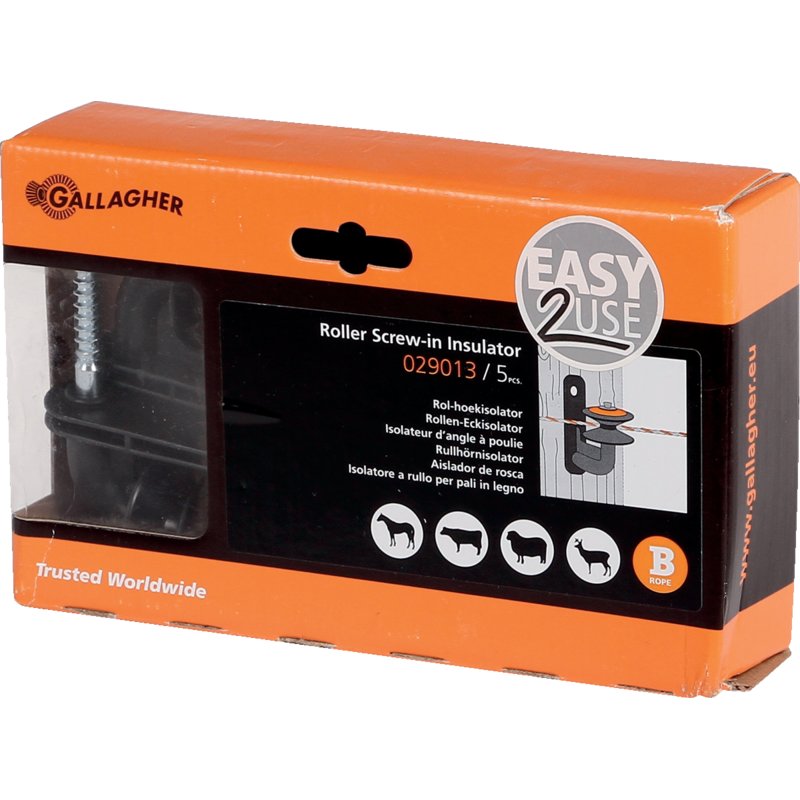 Gallagher Rollen-Eckisolator Kunststoff, Schwarz-Orange, mit Holzgewinde, 5 Stück Gallagher 029013 – Geeignet für Kabel Gallagher