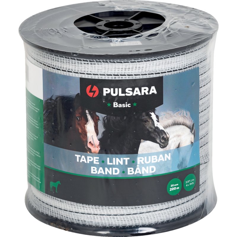 Pulsara Breitband Basic, L 200 m, B 20 mm, Weiß-Schwarz Pulsara 082797 – Geeignet für Zäune bis zu 500 m Pulsara
