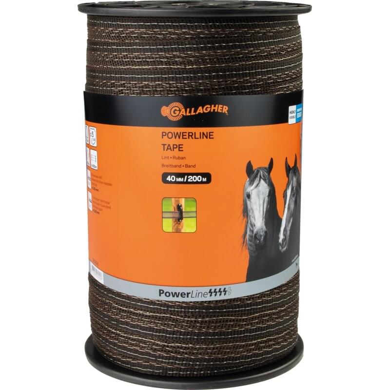 Gallagher Breitband PowerLine, L 200 m, B 40 mm, Terra-Schwarz Gallagher 060696 – Kunststoffband Terra-Schwarz mit verstärktem Rand Gallagher