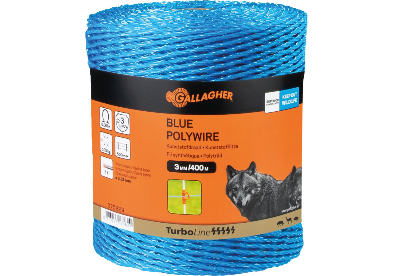 Kunststofflitze Blue Polywire, AD 3,0 mm x L 400 m, Blau Gallagher 075829 Gallagher