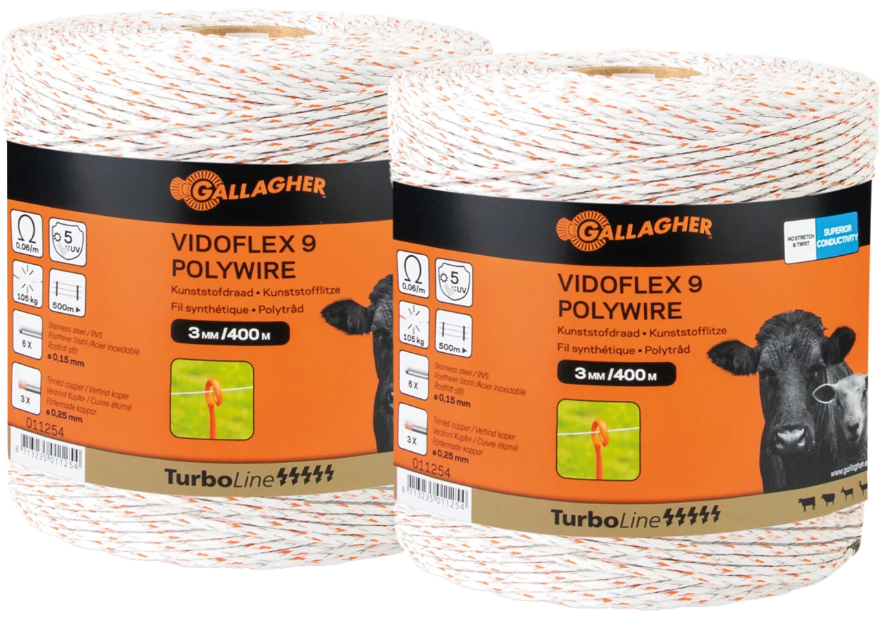 Cord TurboLine Vidoflex 9 Plus, L 2 x 400 m, Weiß Gallagher 069323 Gallagher