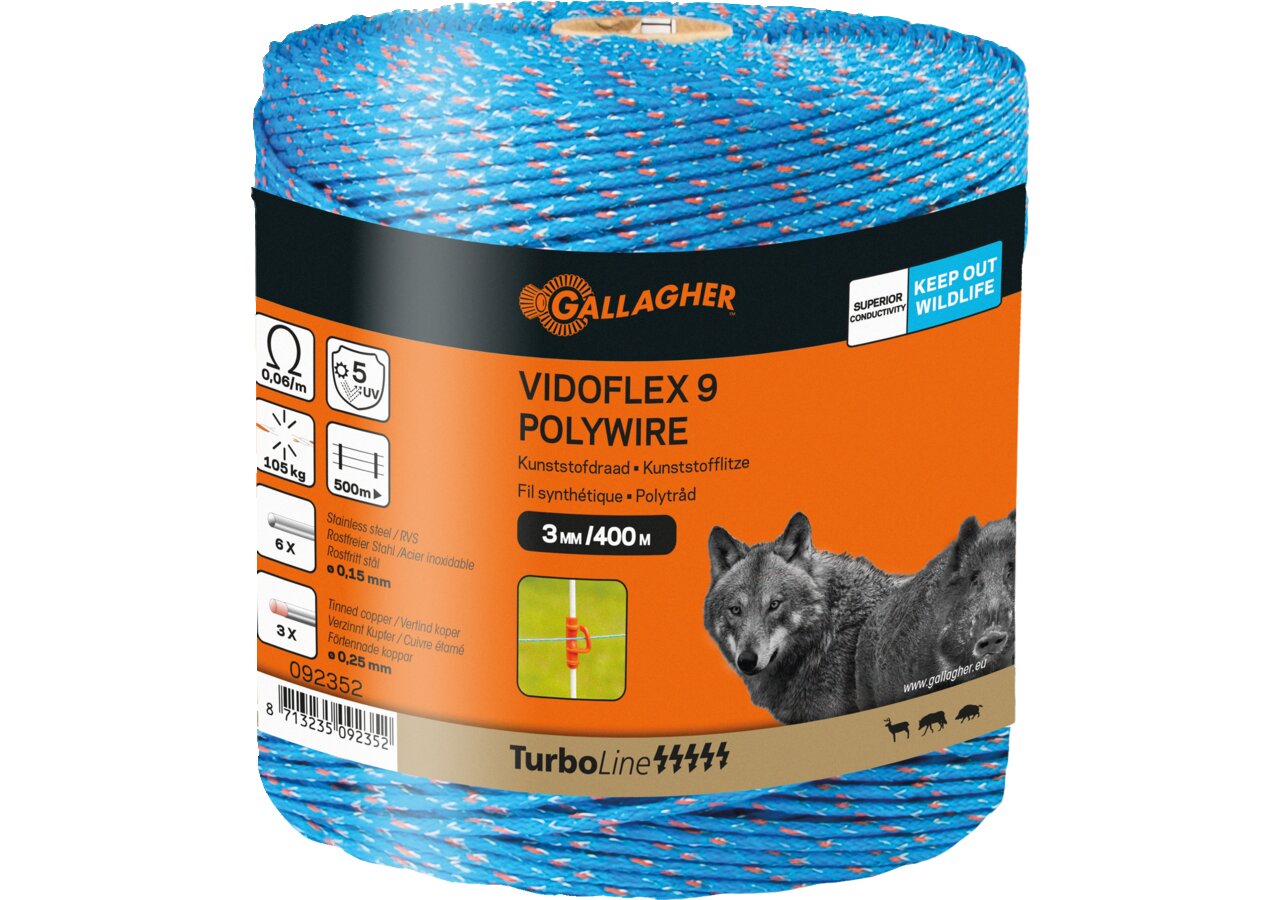 Cord TurboLine Vidoflex 9, L 400 m, Blau Gallagher 092352 Gallagher