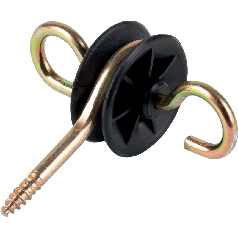 Torgriffisolator Horizont 15126C – Schwarz mit Holzgewinde, Haken und Öse, 5 Stück