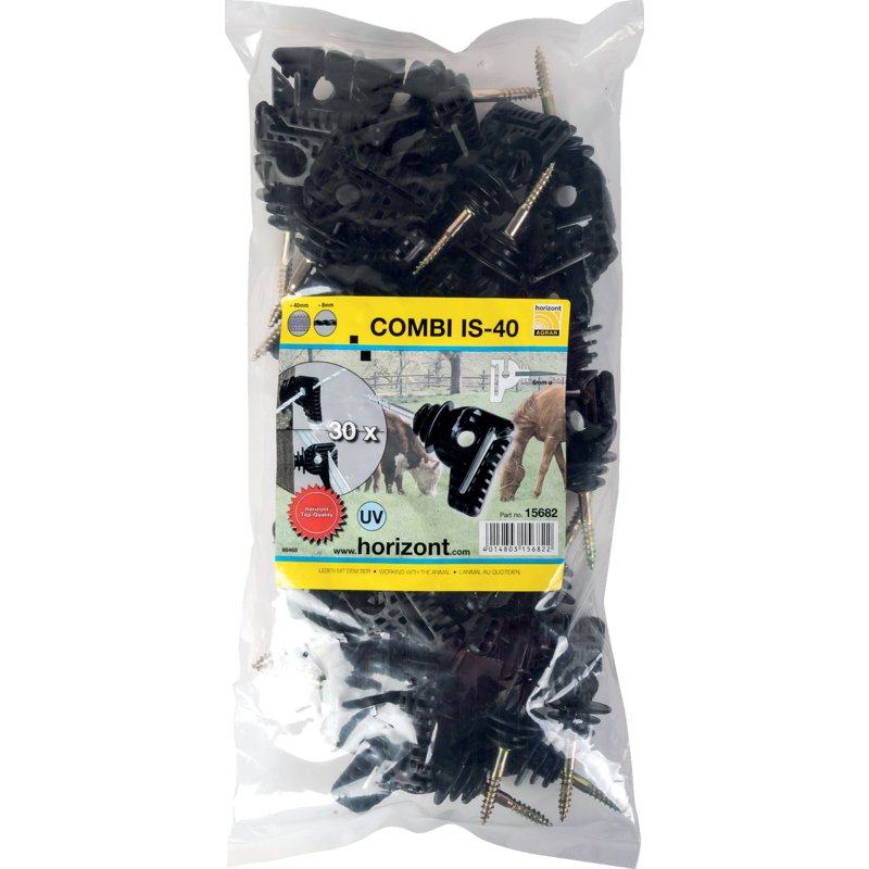 Horizont Univeralisolator combi 40, Schwarz, für Seile und Bänder, 30 Stück Horizont 15682 Horizont