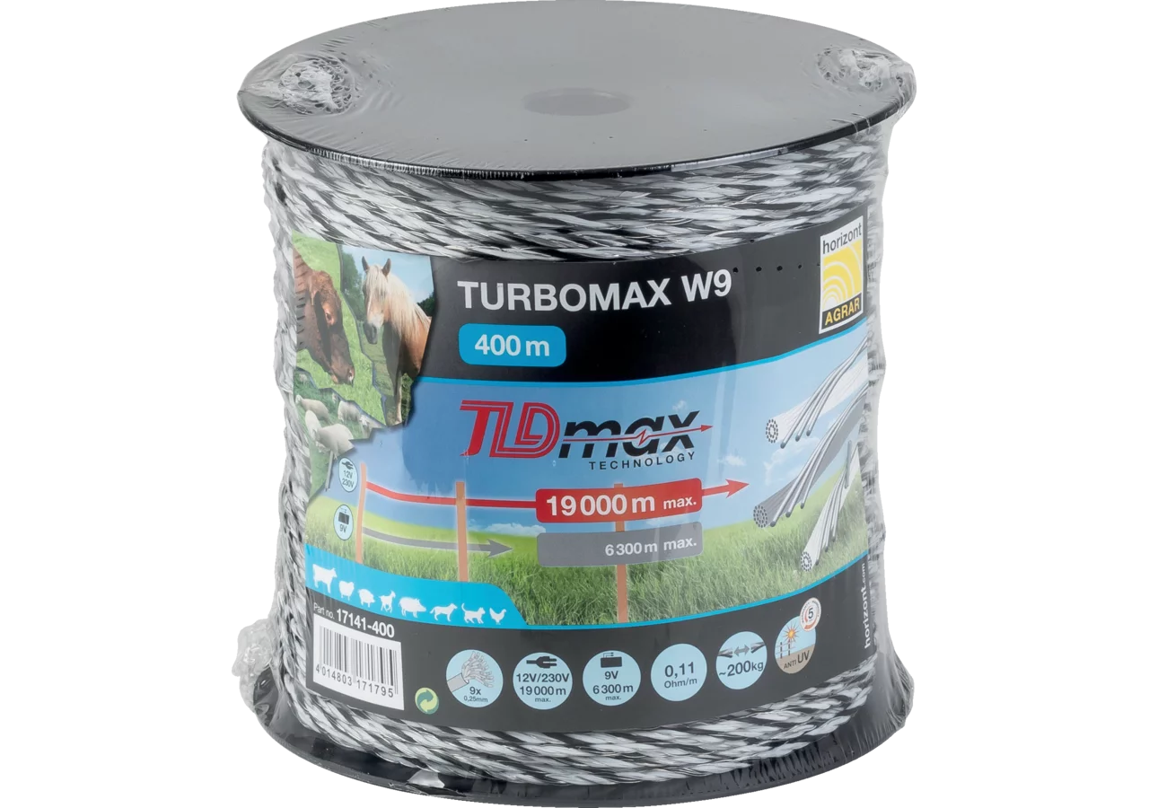Litze turbomax W9, Weiß-Schwarz-Weiß, 400 m Horizont 17141-400 Horizont