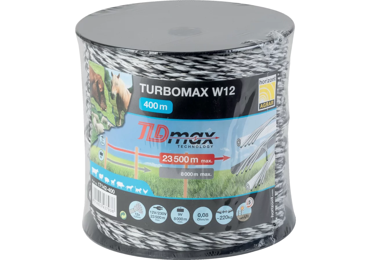 Litze turbomax W12, Weiß-Schwarz-Weiß, 400 m Horizont 17142-400 Horizont