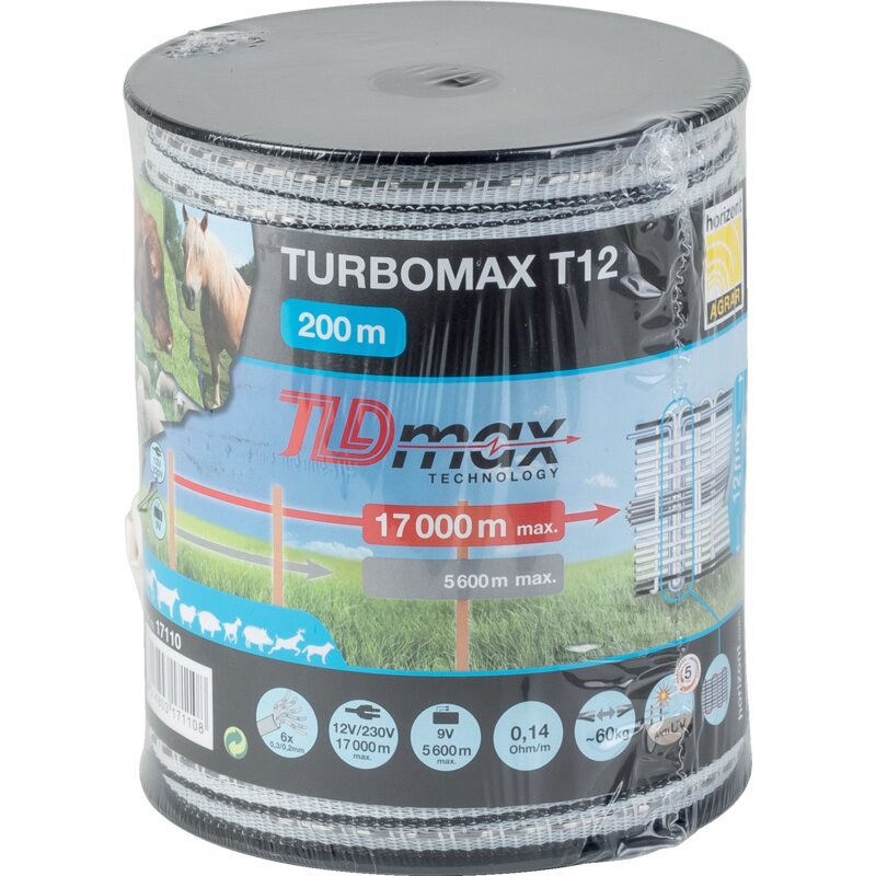 Horizont Breitband turbomax T12, L 200 m, B 12 mm, Weiß-Schwarz Horizont 17110 Horizont