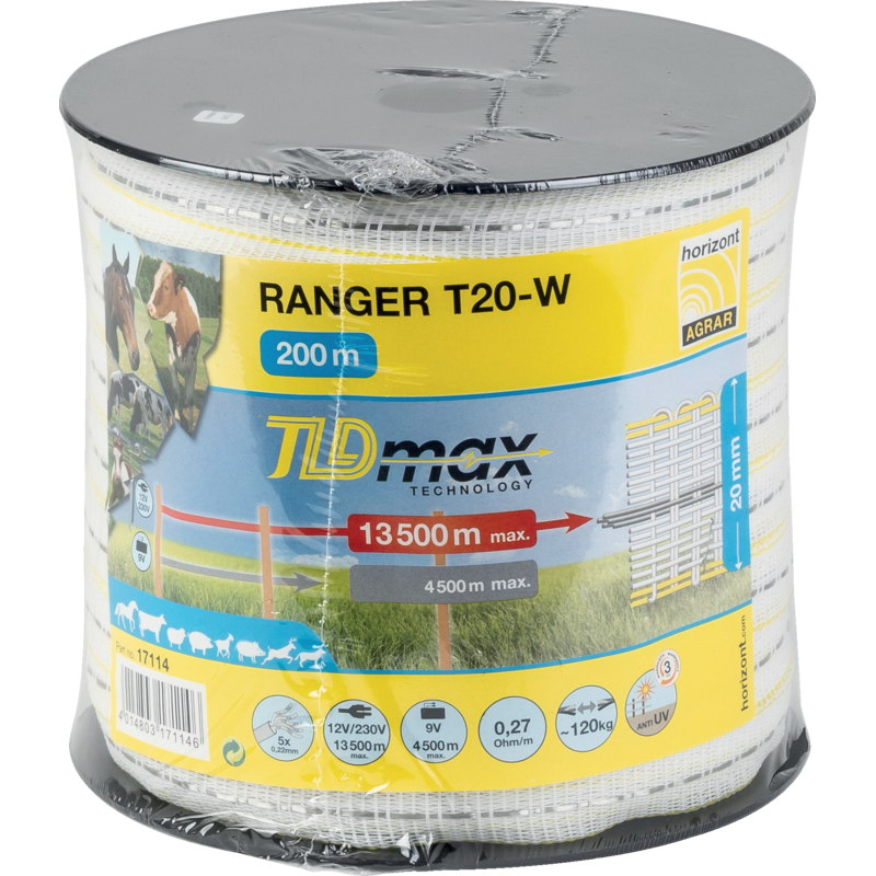 Horizont Breitband ranger T20-W, L 200 m, B 20 mm, Weiß-Gelb Horizont 17114 Horizont