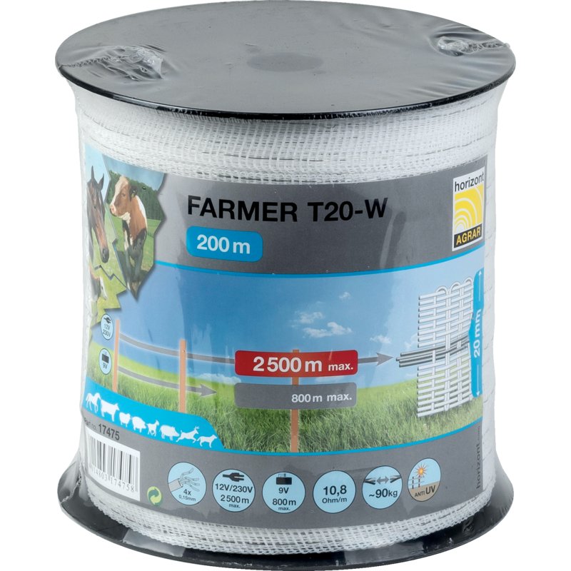 Horizont Breitband farmer T20-W, L 200 m, B 20 mm, Weiß Horizont 17475 Horizont
