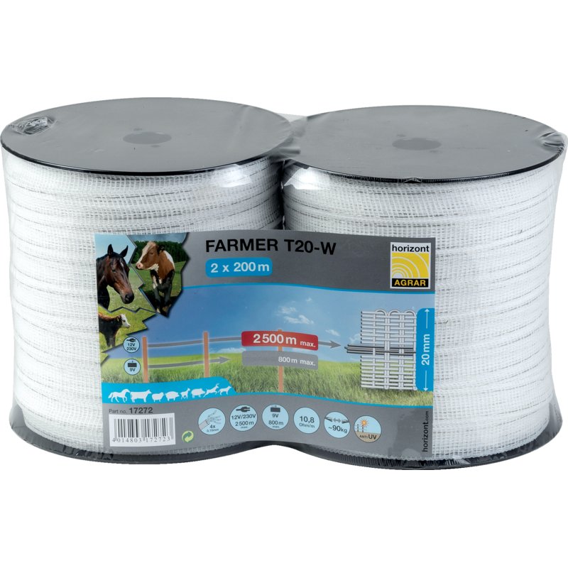 Horizont Breitband farmer T20-W, L 2 x 200 m, B 20 mm, Weiß, 2 Rollen Horizont 17272 Horizont