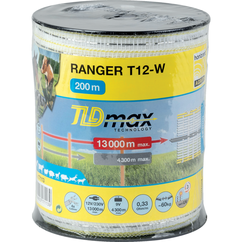 Horizont Breitband ranger T12-W, L 200 m, B 12 mm, Weiß-Gelb Horizont 17113 Horizont