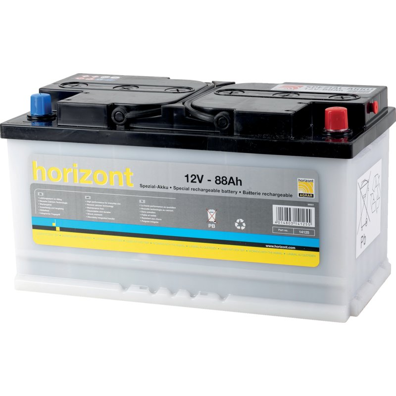 Horizont Weidezaunbatterie Spezial-Akku, 12 V, 88 Ah, C20, unbefüllt, vorgeladen Horizont 14125 – Weidezaunbatterie Spezial-Akku 12 Volt Horizont