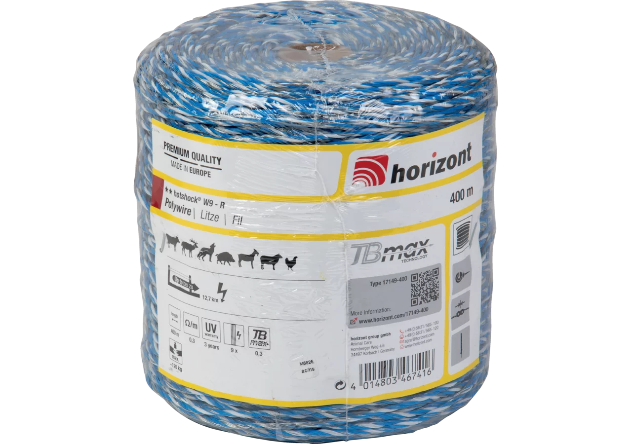 Litze hotshock W9-R, Blau-Weiß, 400 m Horizont 17149-400 Horizont