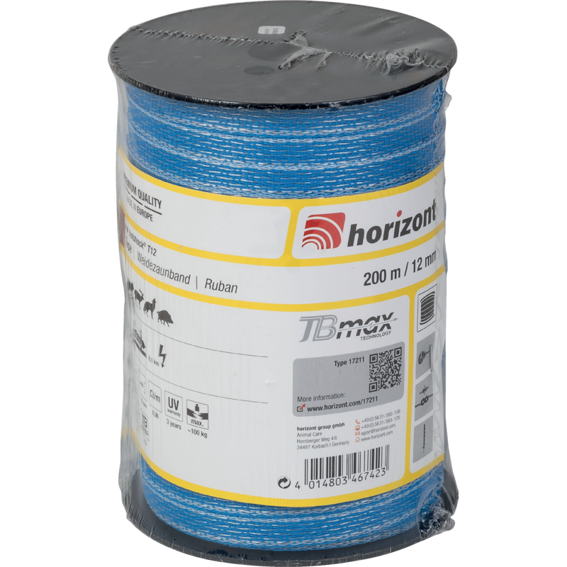 Horizont Breitband hotshock T12, L 200 m, B 12 mm, Blau Horizont 17211 – Tierart: Rind Horizont