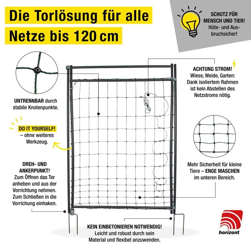 Horizont Weidenetz-Tor H 120 cm, elektrifizierbar, mit Doppelspitze Horizont 14665 Horizont