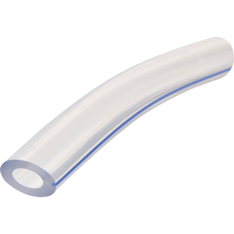 Milchschlauch PVC, transparent, ID 16 mm, Rollenware – Rolle mit 25 m SchlauchBlauer Streifen