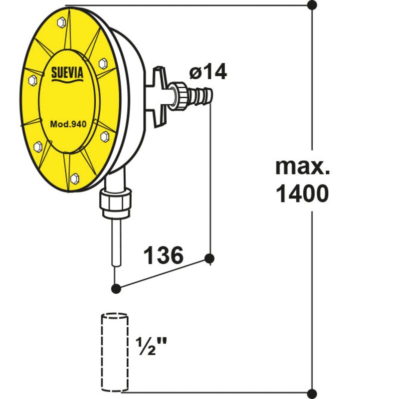 Suevia Vakuumtrogfluter aus Kunststoff, für 1-5 bar Wasserdruck, Modell 940 Suevia 130.0940 – Automatischer Wasserzulauf Suevia