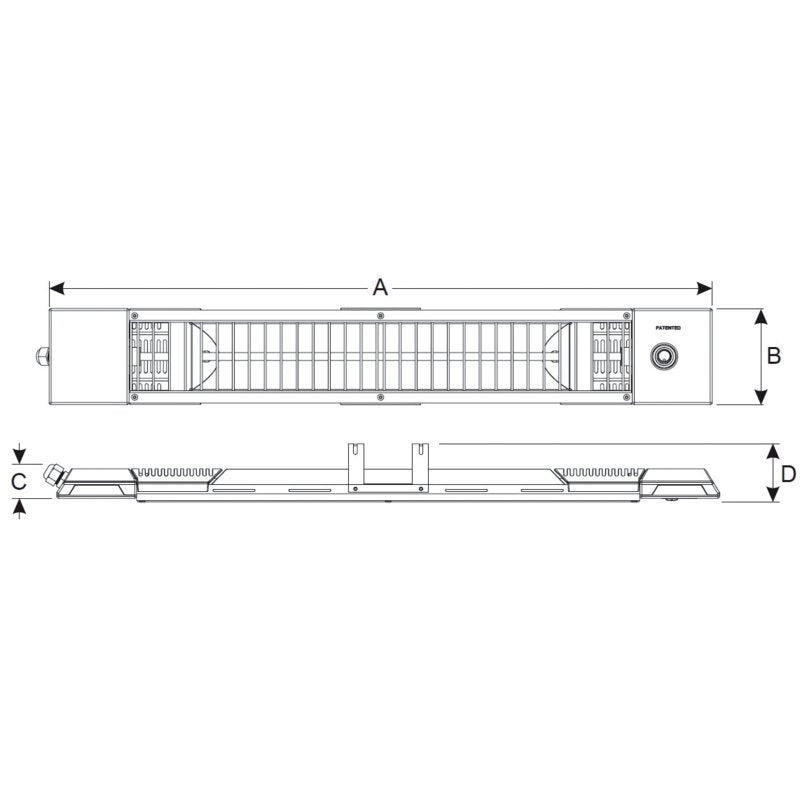 Halogen-Infrarotheizstrahler 1,8 kW 230 V IP55 – Detailansicht Schalter und Kabel