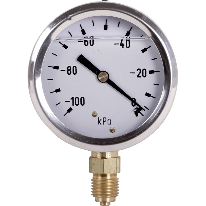 Vakuummeter AD 63 mm, Gewinde 1/4 Zoll, Gehäuse Edelstahl – Durchmesser 63 mmMit Glycerin gefüllt
