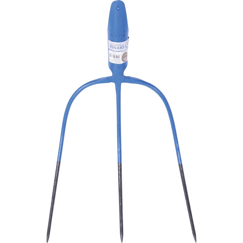 Offner Heugabel 3 Zinken ohne Stiel mit Federdülle, blau, L 31 x B 29 cm